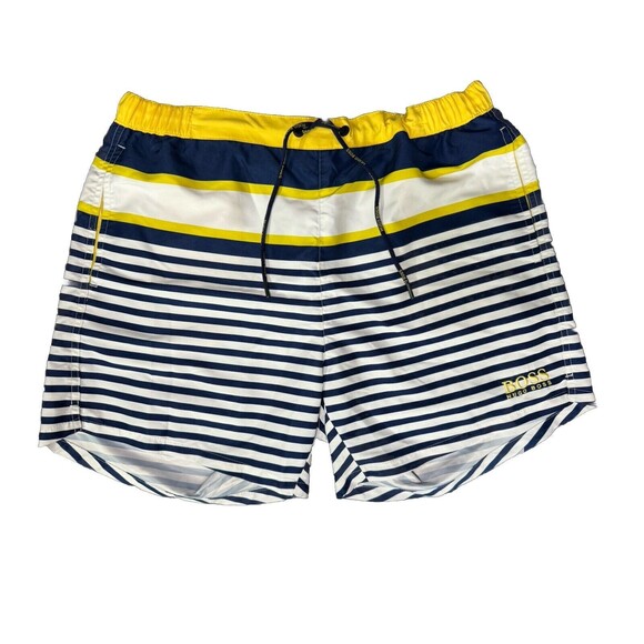 Hugo Boss Bannerfish Swim Shorts XXL Navy / White / Yellow Stripe Vacation Beach